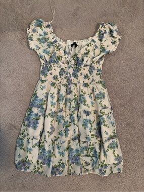 Dynamite Girls' Blue Floral Smocked Summer Dress